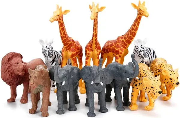 Jumbo Safari Animal Figurines, 12 Piece African Jungle Zoo Set, Realistic Ele...