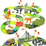 Bemiton Dinosaur Toys Race Car Track Create a Dinosaur World Road Race Flexible Dinosaur Track Toys Set