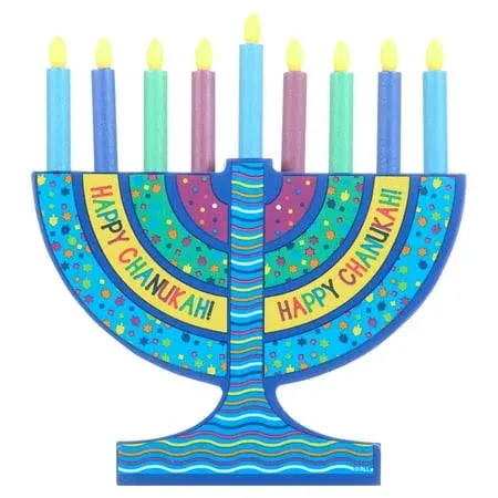 Rite Lite My Mini Wood Menorah with Removable Wood Candles - Colorful Chanukah Menorah for Kids Hanukkah Gifts Decorations Centerpiece, Jewish Holiday Party Favors Decor, Festival of Lights 5.75" H