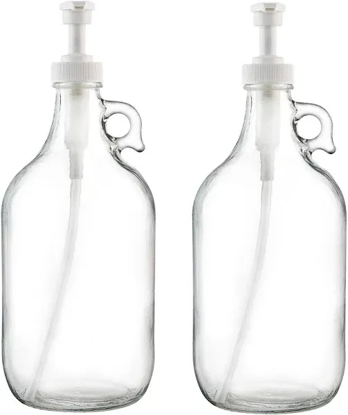 Half Gallon Clear Glass Pump Bottle for Laundry Soap &amp; Kitchen Use - BPA-Free