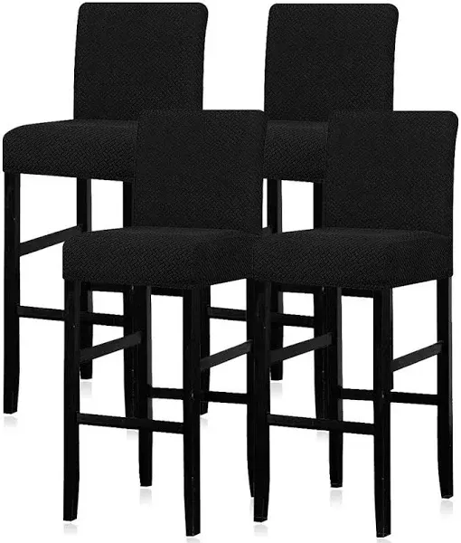 Lellen Reusable Pub Counter Stool Chair Covers Slipcover Stretch Removable Washable Dining Room Chair Covers Set of 4 (2786-Black)