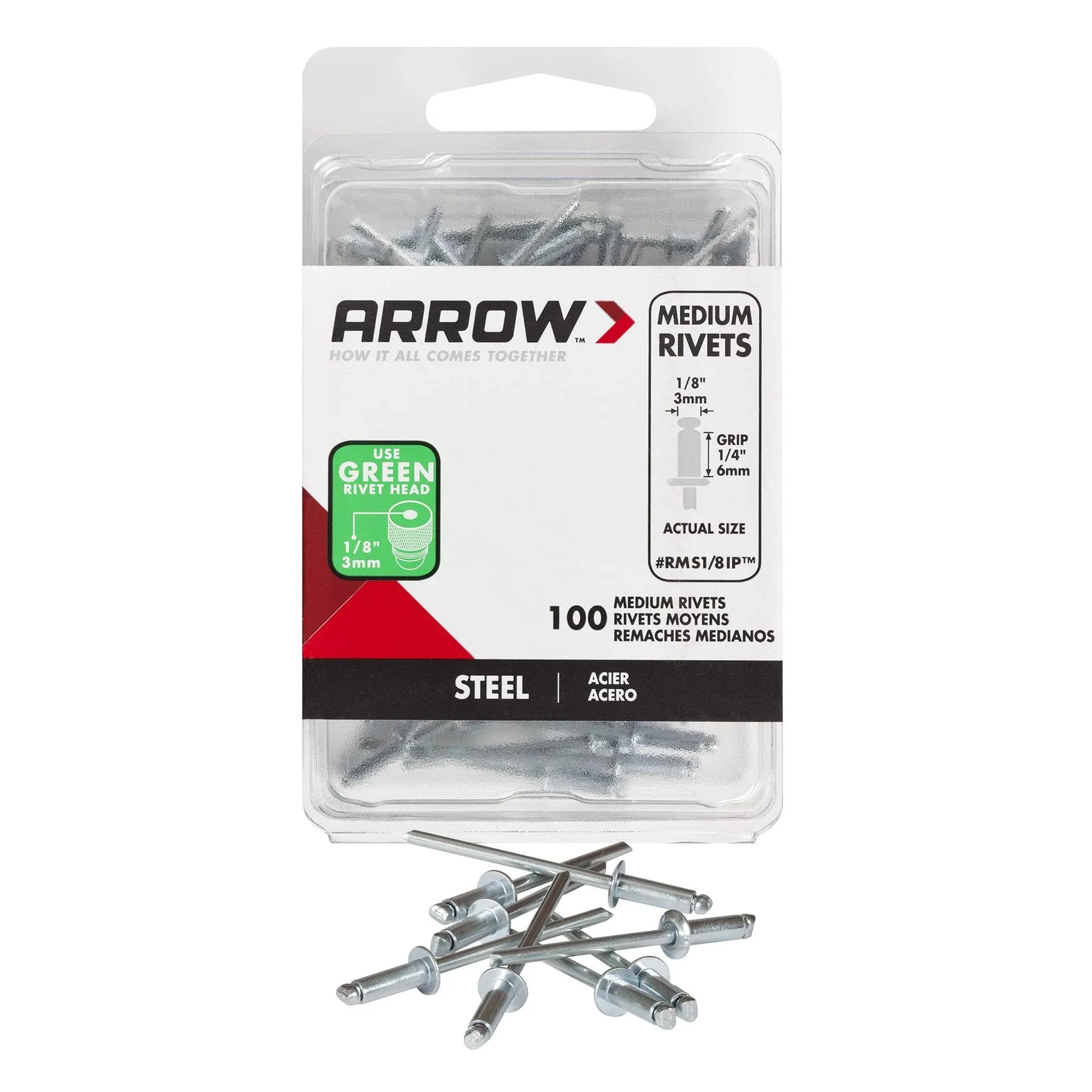 Arrow RMS1/8IP Medium Steel Rivet, 1/8"