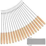 STYDDI 18 Pcs Stainless Steel Fondue Forks with Oak Wood Handle Heat Resistant ...