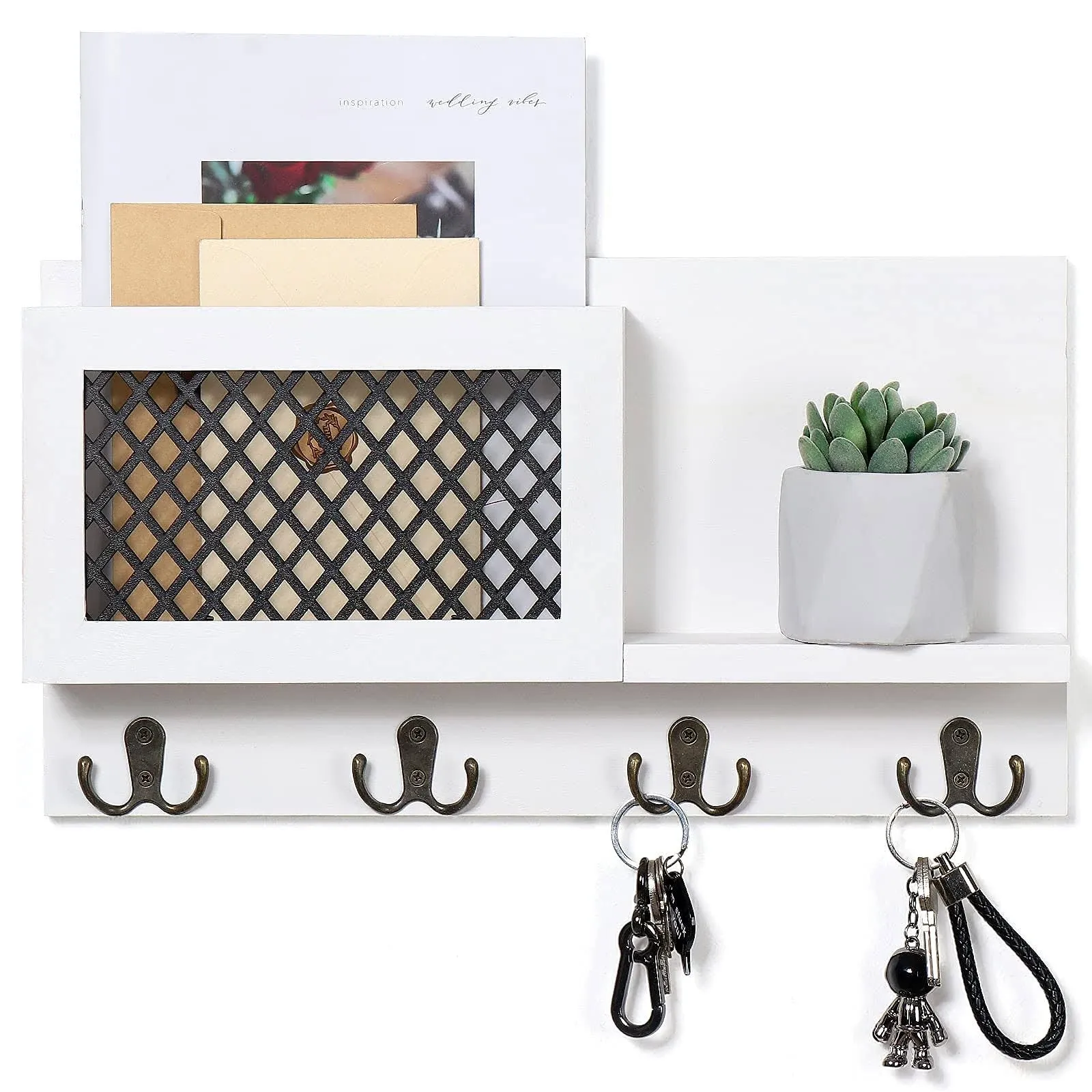 Key and Mail Holder for Wall Decorative - Rustic Mail  Assorted Colors 