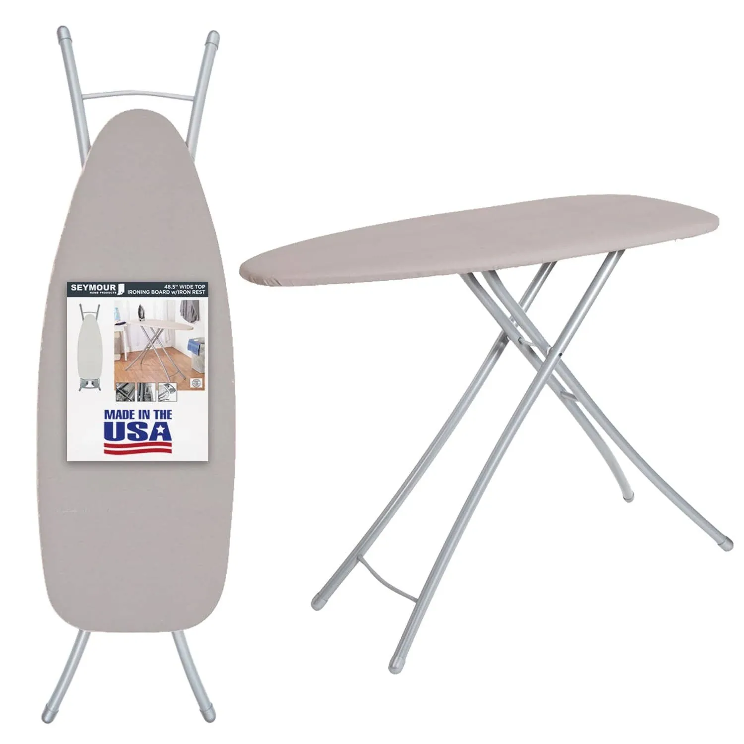 Ironing Board Full Size Made in The USA by Seymour Home Products (linen Beige) Extra Wide 18” Iron Board Set Includes Cover & Pad | All-Steel Frame