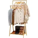 COPREE Bamboo Garment Coat Clothes Hanging Heavy Duty Rack with Top Shelf and Shoe Clothing Storage Organizer Shelves