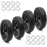 (4-Pack) 13" Tire for Gorilla Cart - Solid Polyurethane Flat-Free Tire and Wheel Assemblies - 3.15” Wide Tires with 5/8 Axle Borehole and 2.17” Offset Hub