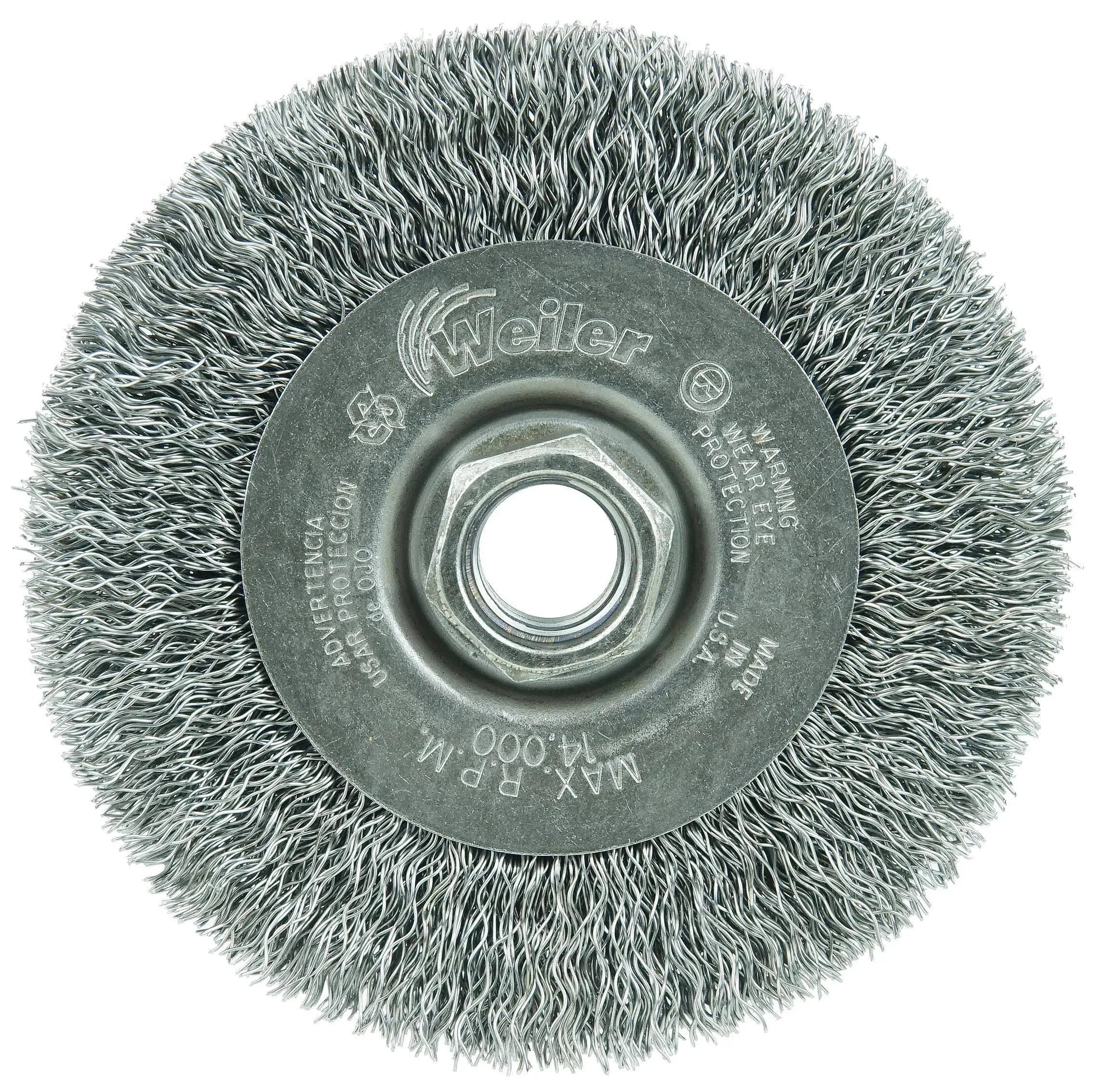 Weiler 13081 4" Narrow Face Crimped Wire Wheel, .014" Steel Fill, 5/8"-11 Unc Nut, Made in the USA