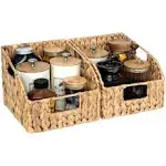 StorageWorks Pantry Baskets for Organizing, Wicker Baskets with Built-in Handles, Handwoven Wicker Storage Baskets, Water Hyacinth for Shelves, 2 Pack