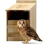 Owl House Real Wood - Easy to Hang - Prebuilt Owl Box for Outside - Houses Owls & Kestrels - Cedar Shavings & Screws Included - Owl Nesting Box, Barn Owl, Screech Owl Houses for Outdoors