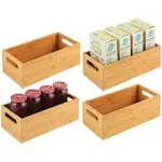 mDesign Bamboo Storage Bin Container, Drawer Organizer Crate Boxes with Handles for Kitchen Pantry Cabinet, Shelves, or Counter, Holds Snacks, Spices, Drinks, Echo Collection, 4 Pack, Natural/Tan