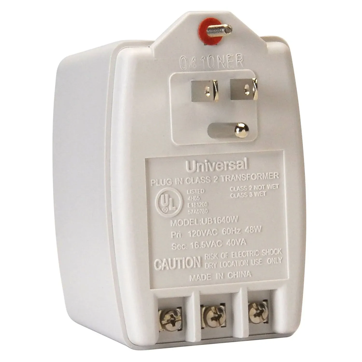 Universal UB1640W 16.5 VAC 40VA Plug-In Wall Transformer