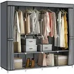 67 Inch Large Capacity Portable Closet Wardrobe with 67&#034;W x 18&#034;D x 66&#034;H, Grey 