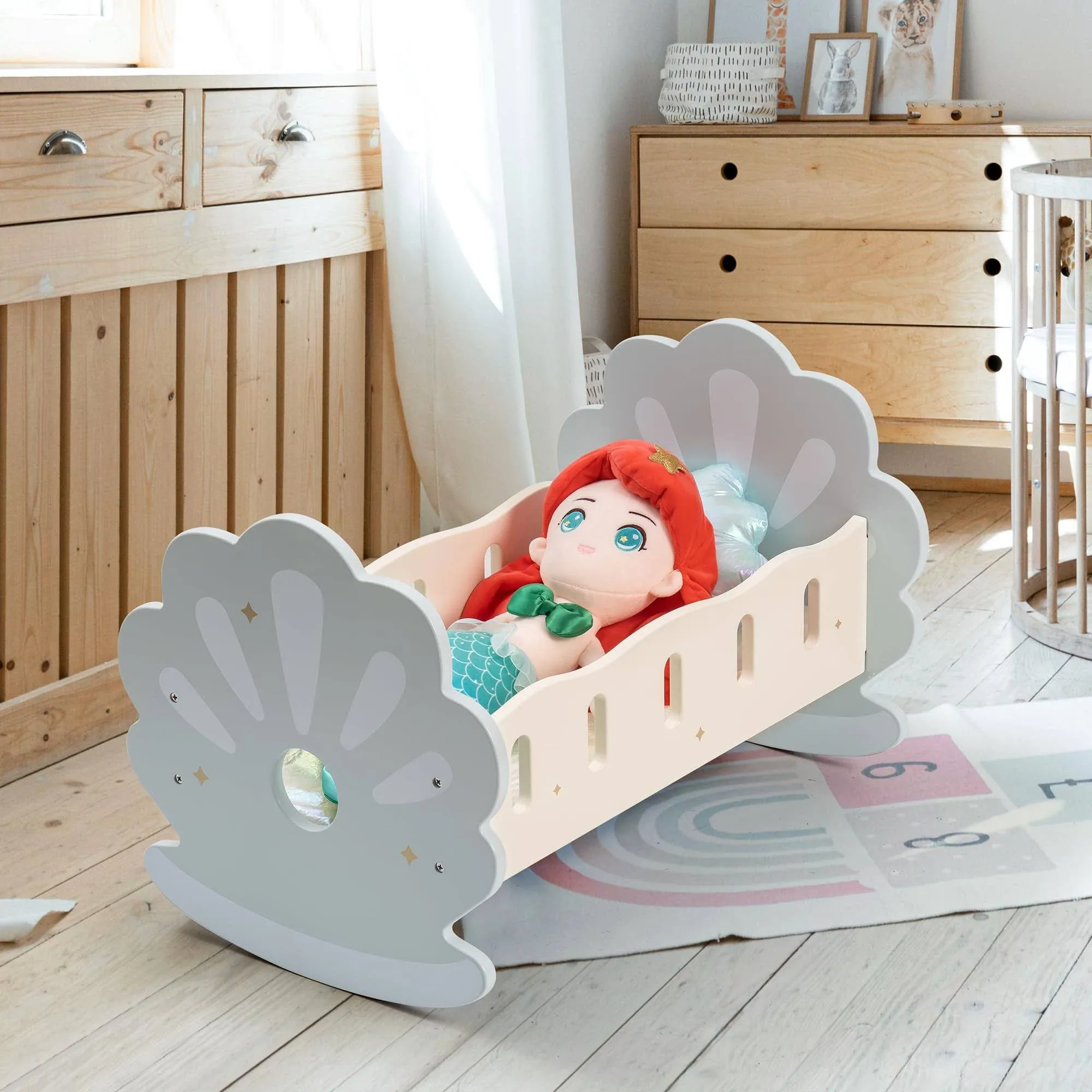 Robud Wooden Baby Doll Crib, Baby Doll Bed with Cozy Bedding, Fits Up to 18 inch ...