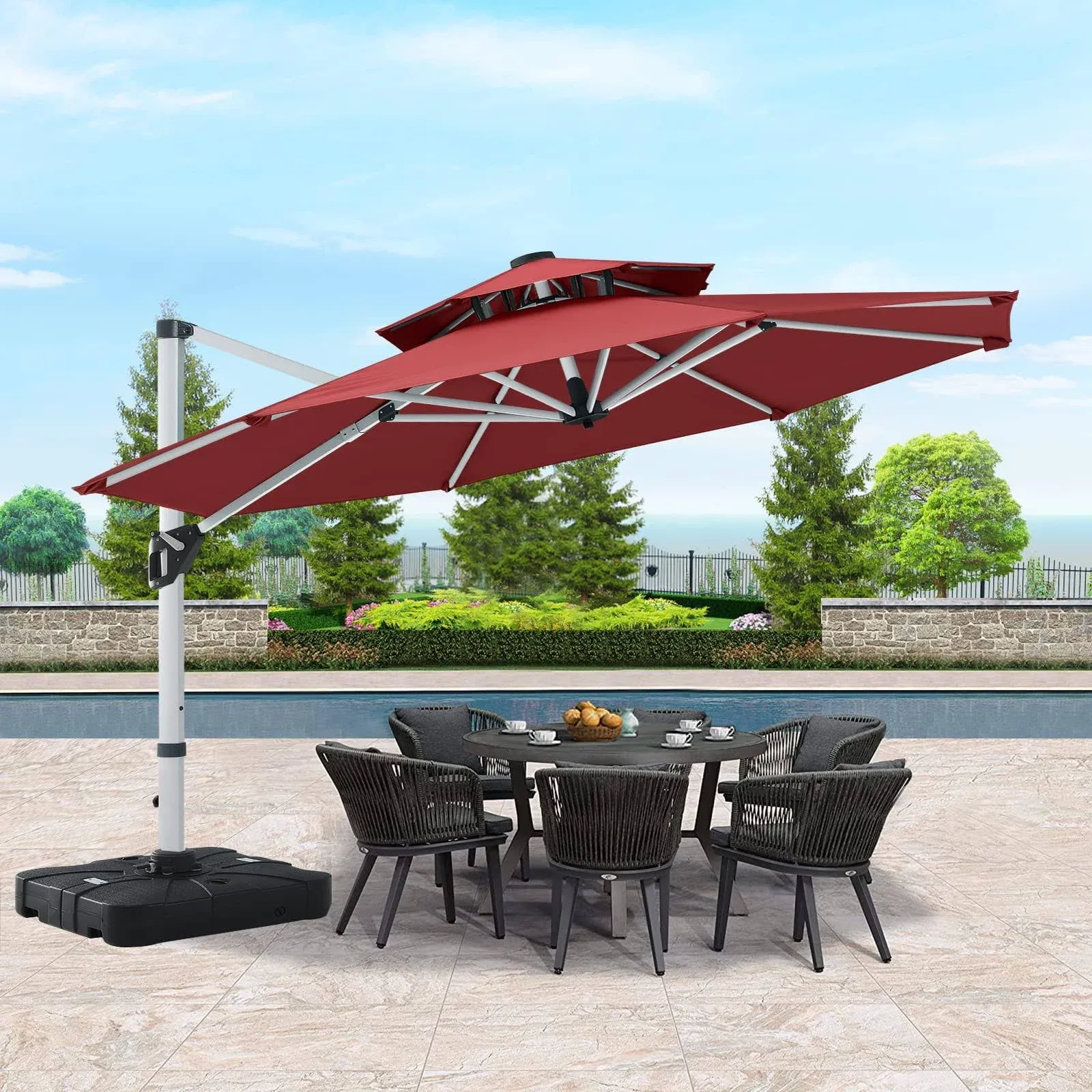 ABCCANOPY 9ft Patio Umbrella - Large Windproof Cantilever Umbrella with 360-degree Rotation,Outdoor Offset Round Umbrella for Backyard Garden Deck Pool, Burgundy