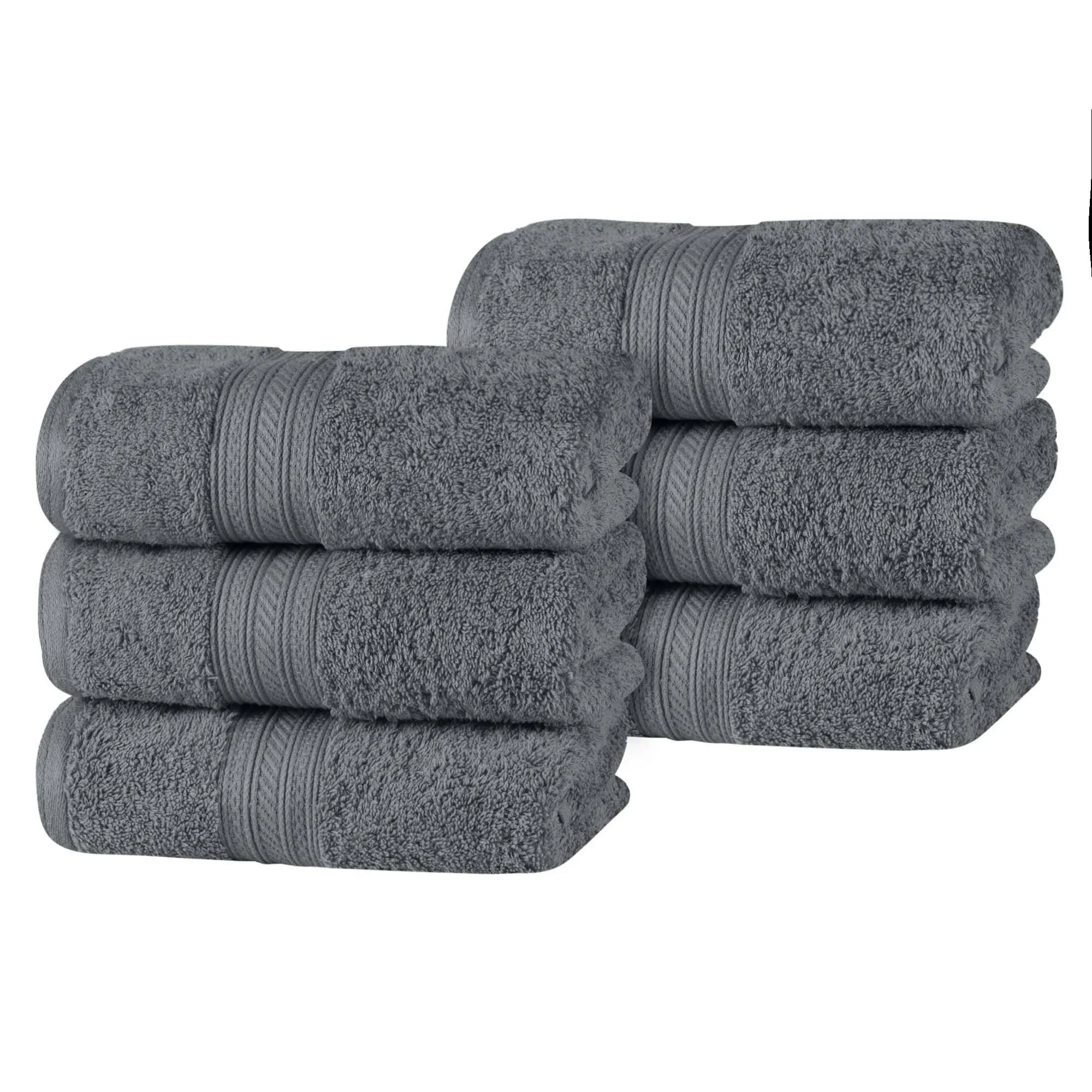 Superior Combed Cotton Plush Solid Hand Towels Set of 6