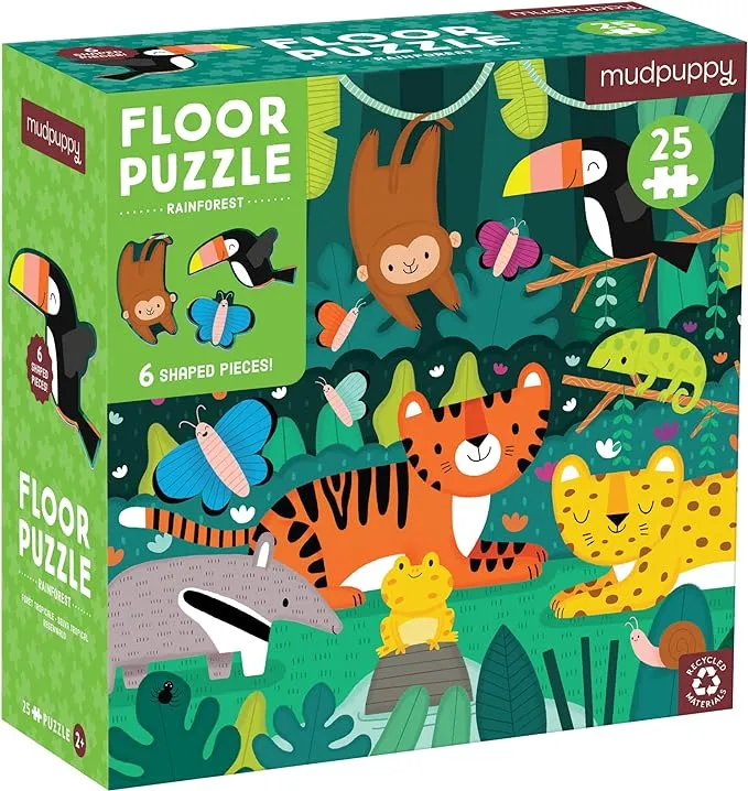 Mudpuppy Rainforest 25 Piece Floor Puzzle, Features 25 Colorful, Oversized Pieces, Includes 6 Special Shaped Pieces of a Toucan, Butterfly and More, Ages 2+, Great Gift Idea!