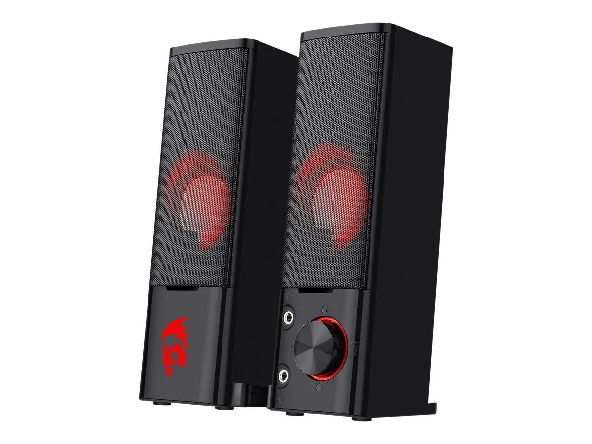 Redragon GS550 PC Gaming Speakers, 2.0 Channel Desktop Computer Sound Bar with Compact Maneuverable Size, Headphone Jack, Quality Bass & Decent Red Backlit, USB Powered w/ 3.5mm Cable