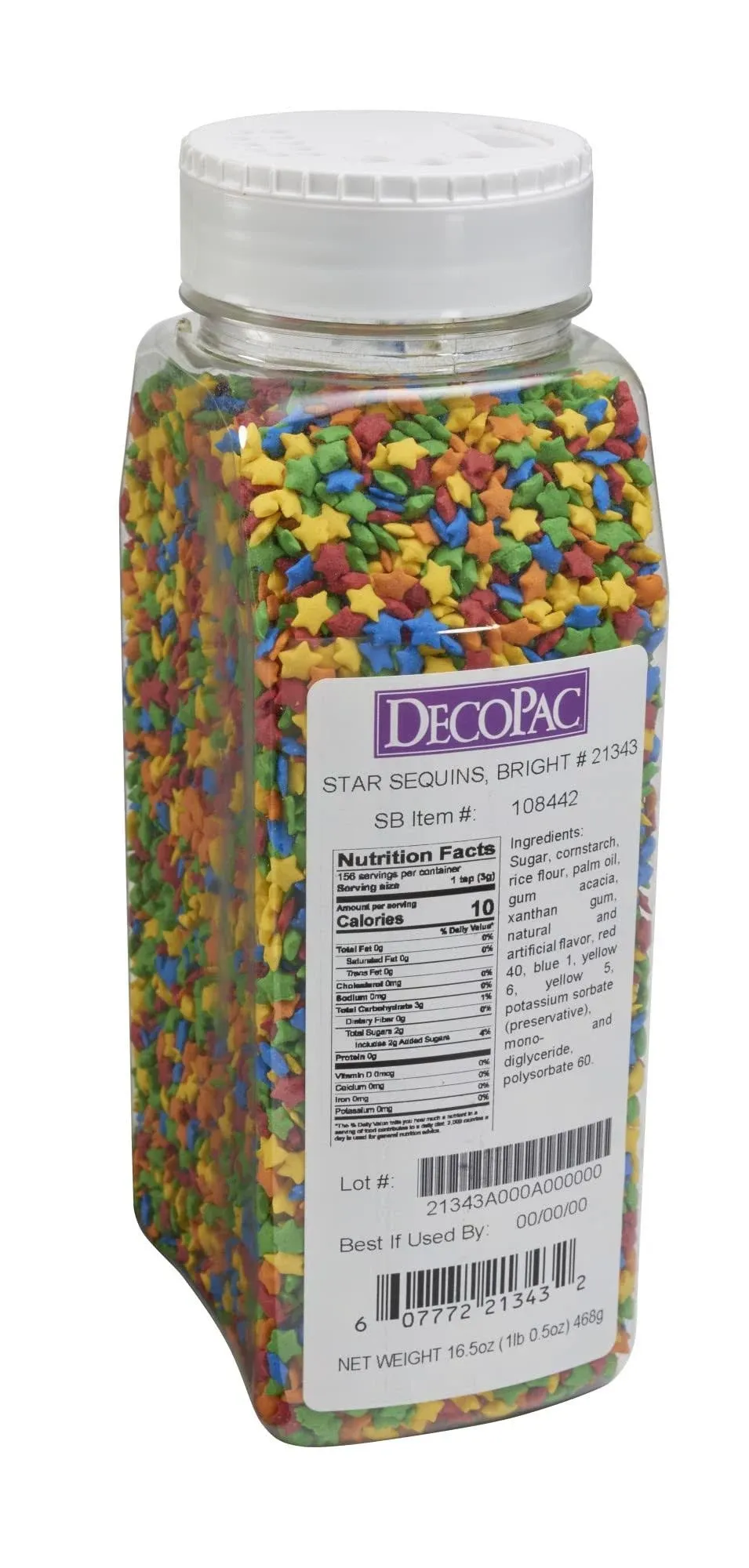 DECOPAC Quins Fancy Sprinkles, 19.5oz, Candy Sprinkles in Handheld Container, Edible Sprinkles For Celebration Cakes, Cupcakes, Cookies - Star Sequins Bright Confetti Quins