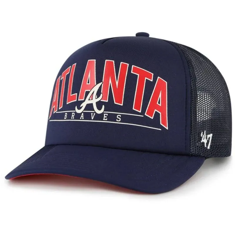 Atlanta Braves MLB &#039;47 Brand Mens Navy Backhaul Foam Trucker Snapback Hat OS