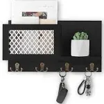 Key and Mail Holder for Wall, Rustic Mail Organizer Wall Mount, Wooden Letter Sorter Organizer with 4 Key Hooks, for Hallway Kitchen Farmhouse Decor (16.5” x 9.1” x 3.4”)