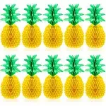 Blulu 10 Packs Pineapple Decorations 14 Inch Pineapple Honeycomb Centerpieces Tissue Paper Pineapple Table Hanging Decoration for Hawaiian Luau Party Supplies Favors