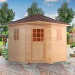 ALEKO Sauna Cottage with Asphalt Roof and Accessories | Canadian Hemlock Wood | Wet Steam Room | Outdoor | 8 Person | Upgraded Premium European 8 kW Harvia KIP Electric Heater | SKD8HEM