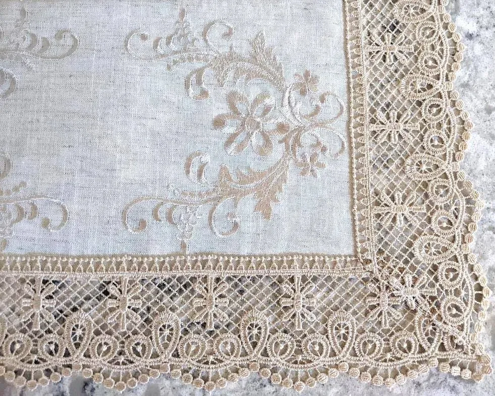 Lace Embroidered Dresser Scarf Doily Table Runner Natural Beige Neutral 34&#034; x 16