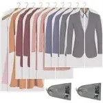 Perber 10 Packs Garment Bags for Hanging Clothes, Translucent Suit Bags for Closet Storage, Plastic Waterproof Suit Cover Bags with Zipper for Coats