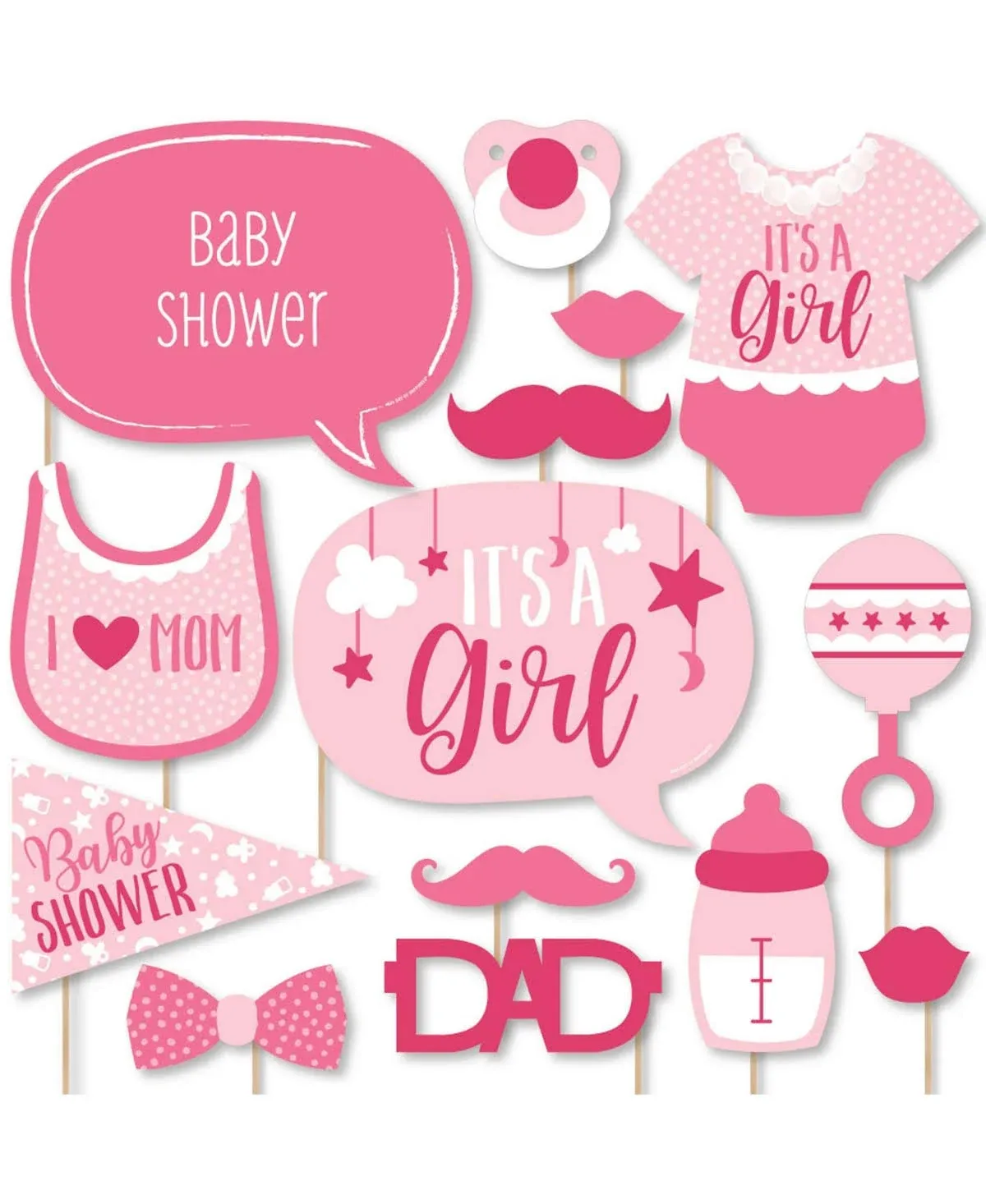 Big Dot of Happiness It’s a Girl - Pink Baby Shower Photo Booth Props Kit - 20 Count