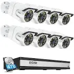 ZOSI 24CH 4K PoE Security Camera System with Audio,8pcs 8MP 4K PoE Cameras Outdoors,Color Night Vision,Human Detection,Smart Light Alarm,16 Port 24CH NVR with 4TB HDD for Home Business 24/7 Recording