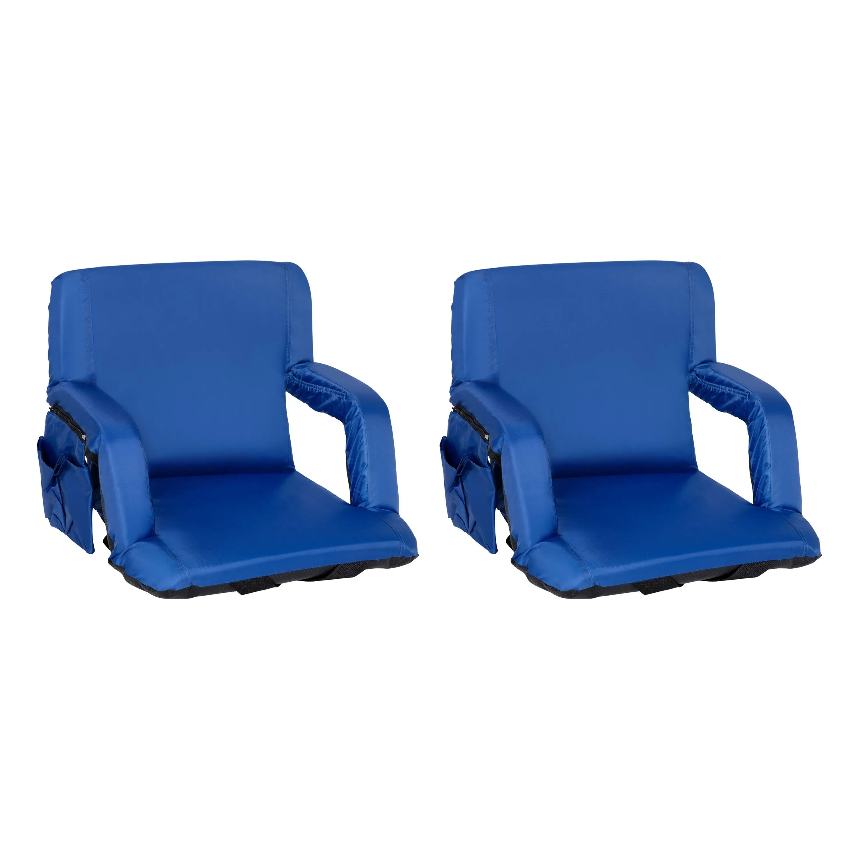 Flash Furniture Portable Lightweight Reclining Stadium Chairs with Armrests Padded Back & Seat - Storage Pockets & Backpack Straps Blue - Set of 2