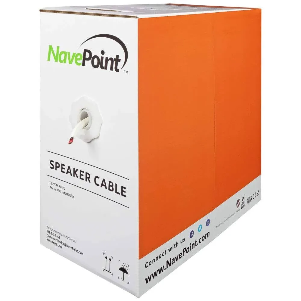 NavePoint 500ft in Wall Audio Speaker Cable Wire CL2 14/4 AWG Gauge 4 Conductor Bulk White