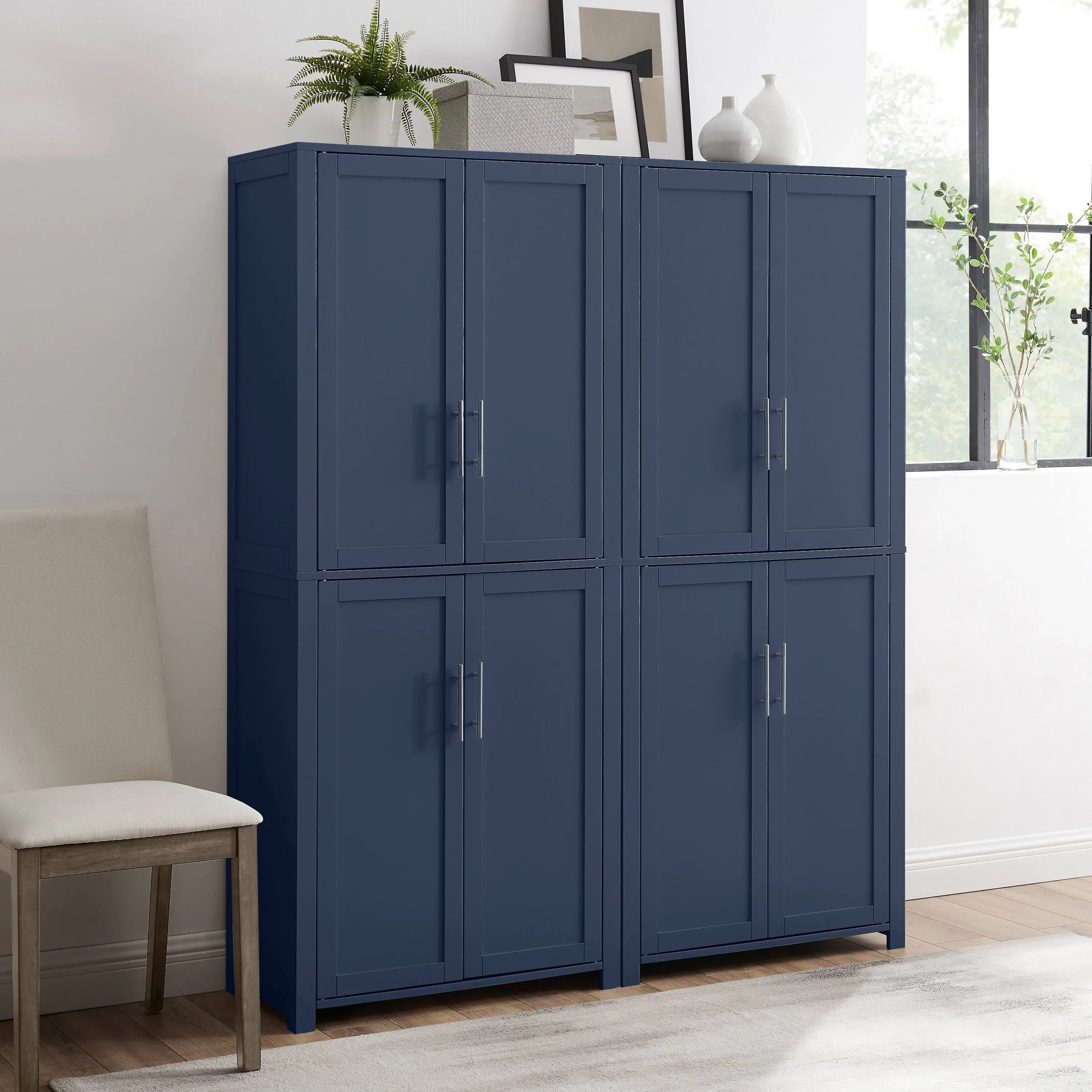 Crosley Furniture Savannah 2-Piece Pantry Storage Cabinet Set with Shelves, Kitchen, Dining, or Laundry Room, Navy