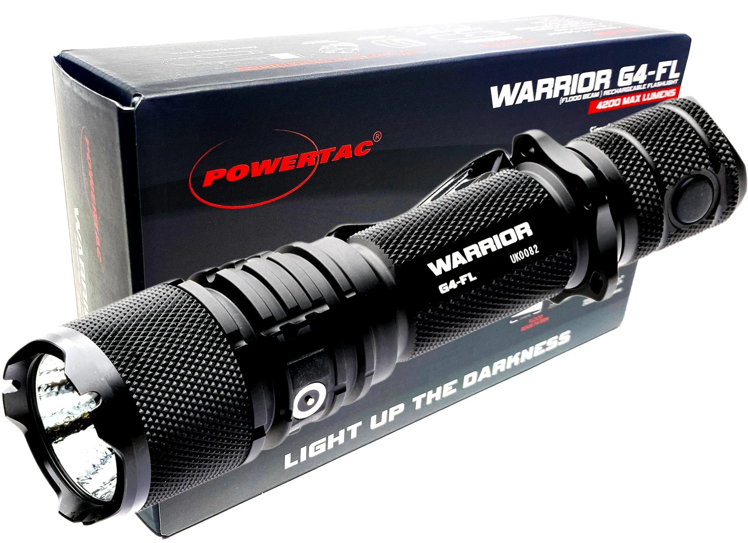 Powertac Warrior G4-FL 4200 Lumen (Wide Beam) Tactical Handheld Flashlight High Lumen, Waterproof, USB Rechargeable Flashlight and Dual-Charging Magnetic Police Duty LED Flashlight