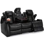 Seatcraft Republic Leather Home Theater Seating Power Recline - Sofa w/ Fold Down Table, Brown