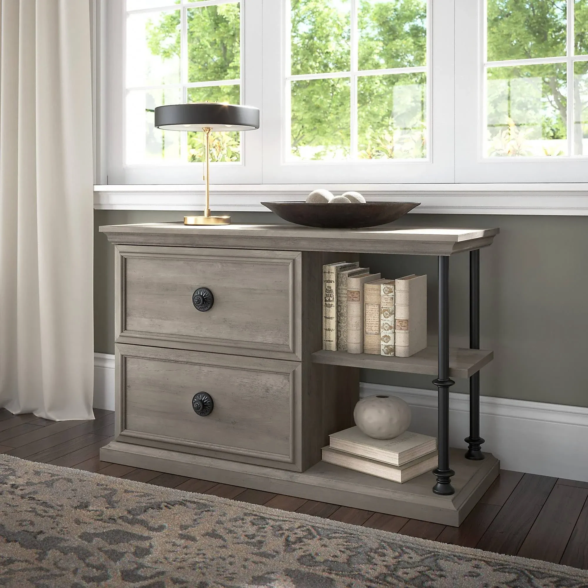 Coliseum Lateral File Cabinet with Shelves in Driftwood Gray - Engineered Wood