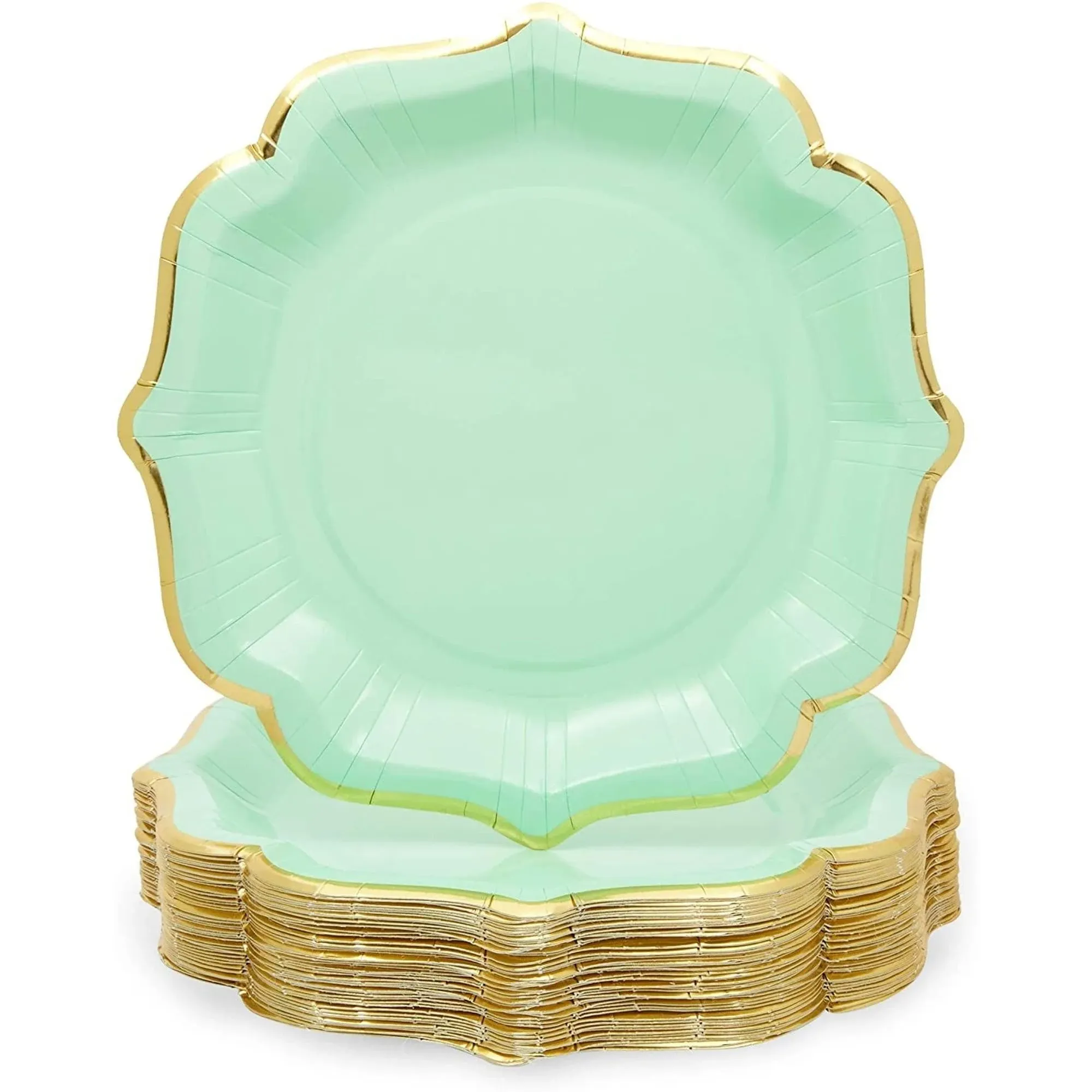 Mint Green Paper Plates with Scalloped Edge for Birthday Party (9 In, 48 Pack)