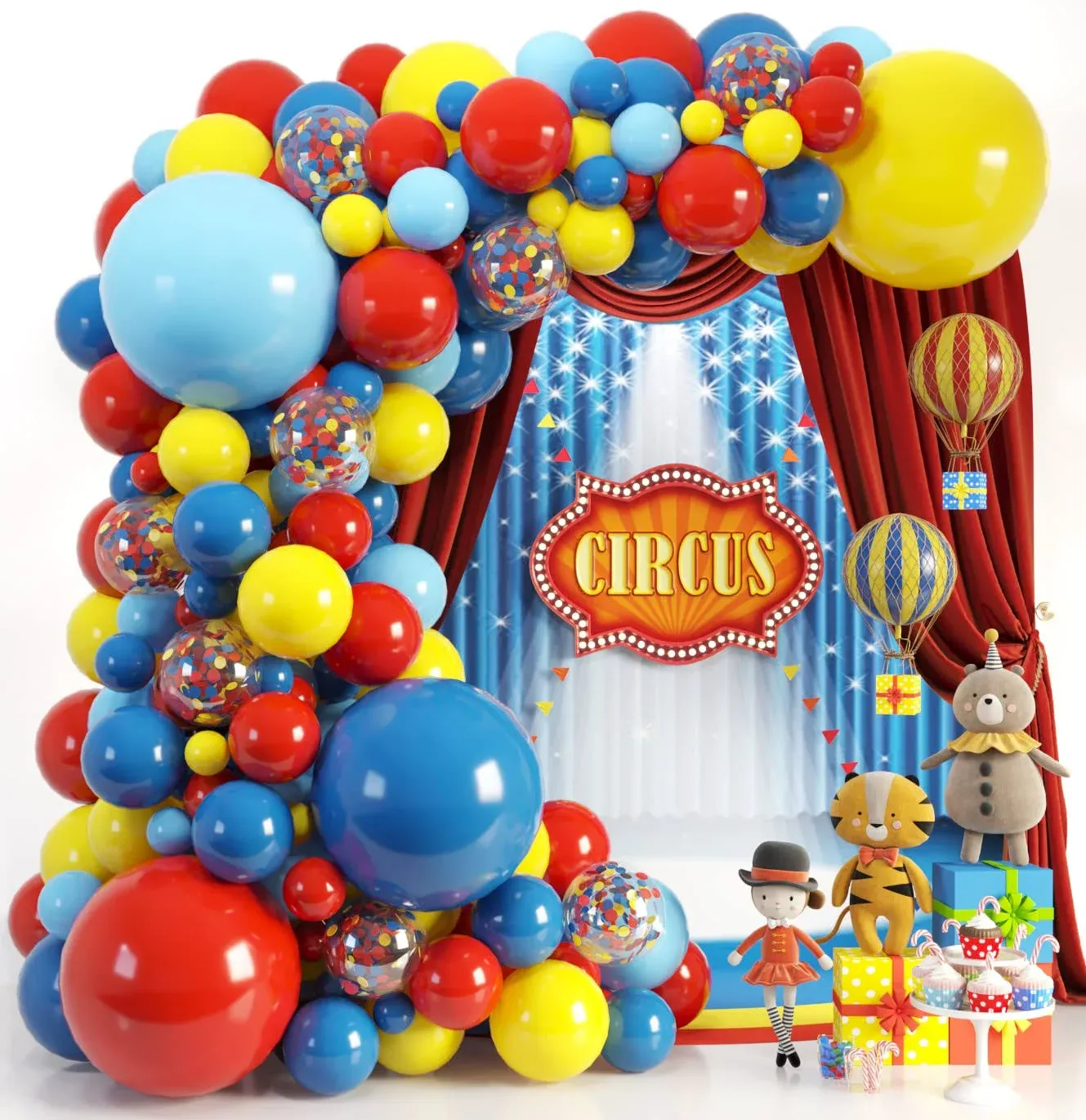 110pc, 3 Sizes - Circus Balloon Arch Kit & Garland for Carnival Party Decorations ...