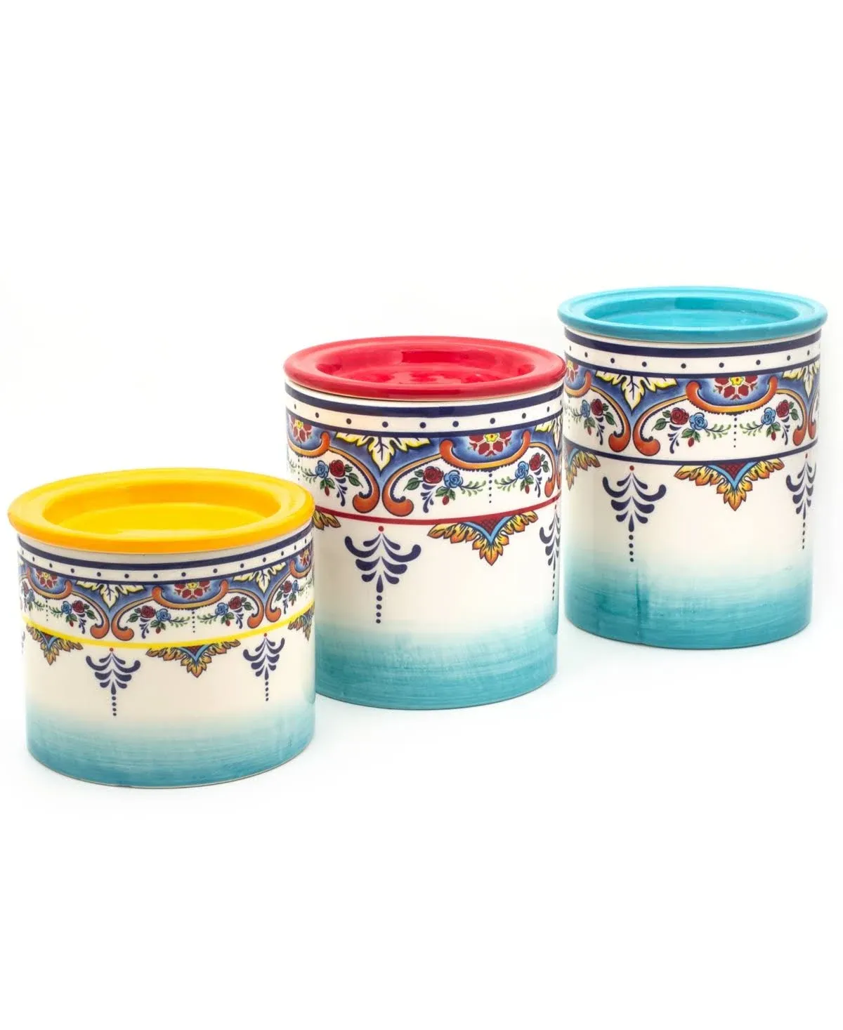 Euro Ceramica Zanzibar 3-Piece Floral Canister Set, Assorted Multi-color