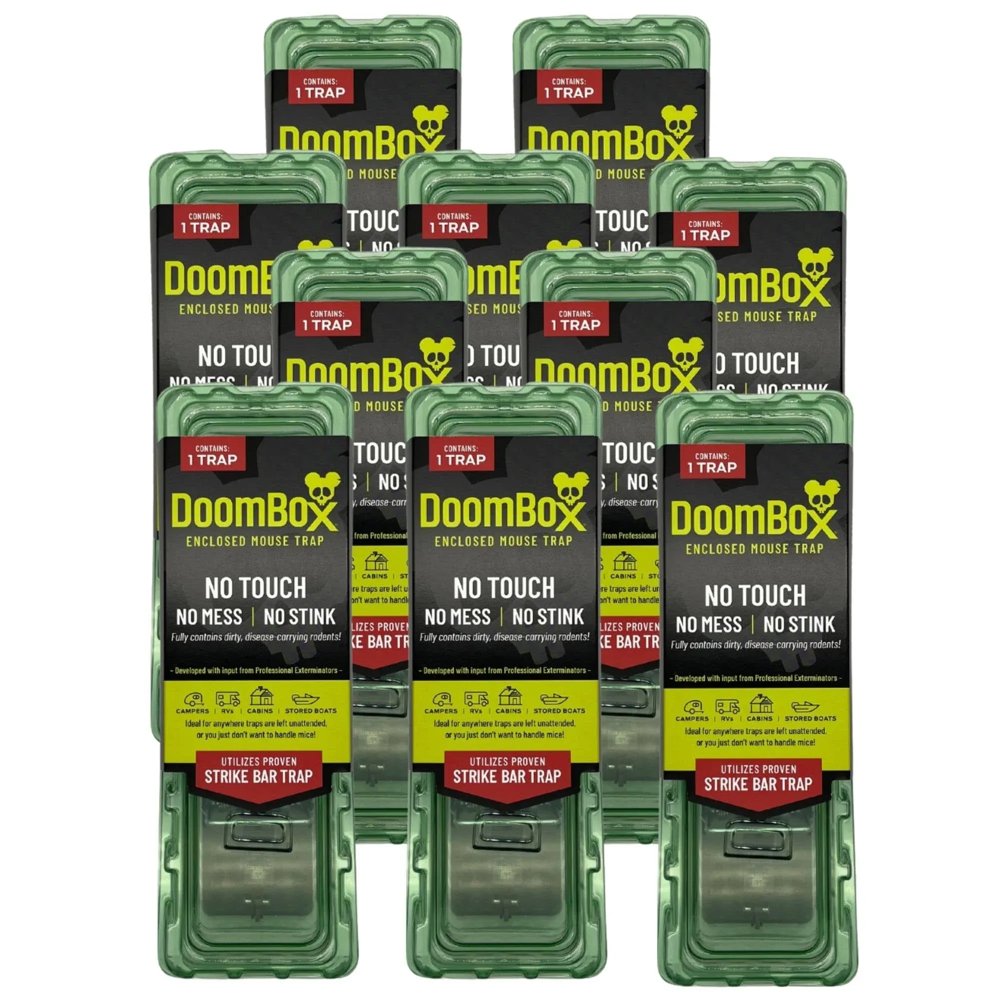 DoomBox™ Green Enclosed Mouse Trap | Keeps The Mess with The Mouse | Patented Click-It™ Closure Technology | Safe for Kids & Pets | Certified Child Resistant | Made in USA (10-Pack Green)