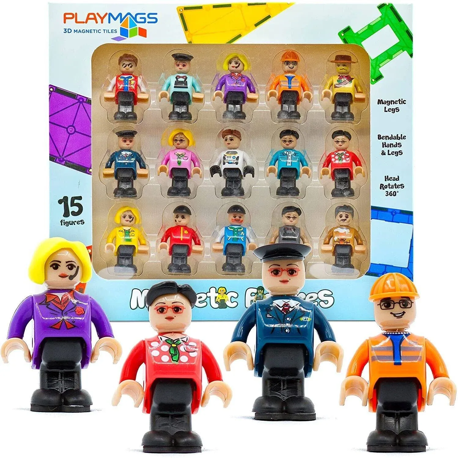 Playmags Magnetic Figures - Community Figures Set of 15 Pieces.