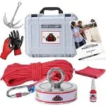 3600LB’s Double-Sided Magnet Fishing Kit – Fishing Magnet Kit with Case – Strong Neodymium N52 Magnet – Includes 65ft Rope, Carabiner, Gloves, Grappling Hook & Carry Case, Magnet Fishing Kit