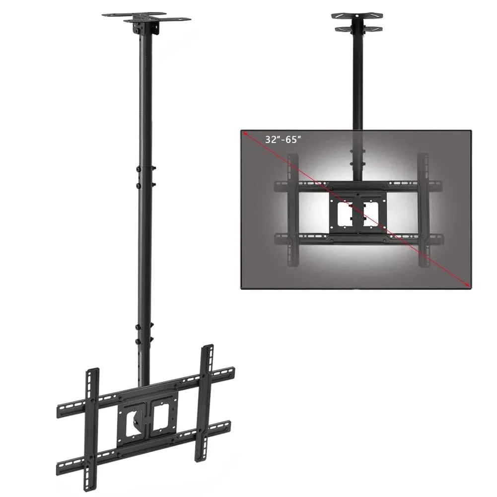 Ceiling TV Mount Bracket, Fits 32"-65" Flat Screen TVs, Adjustable Height Bracket, up to 150Lbs, VESA 800x300mm, Black