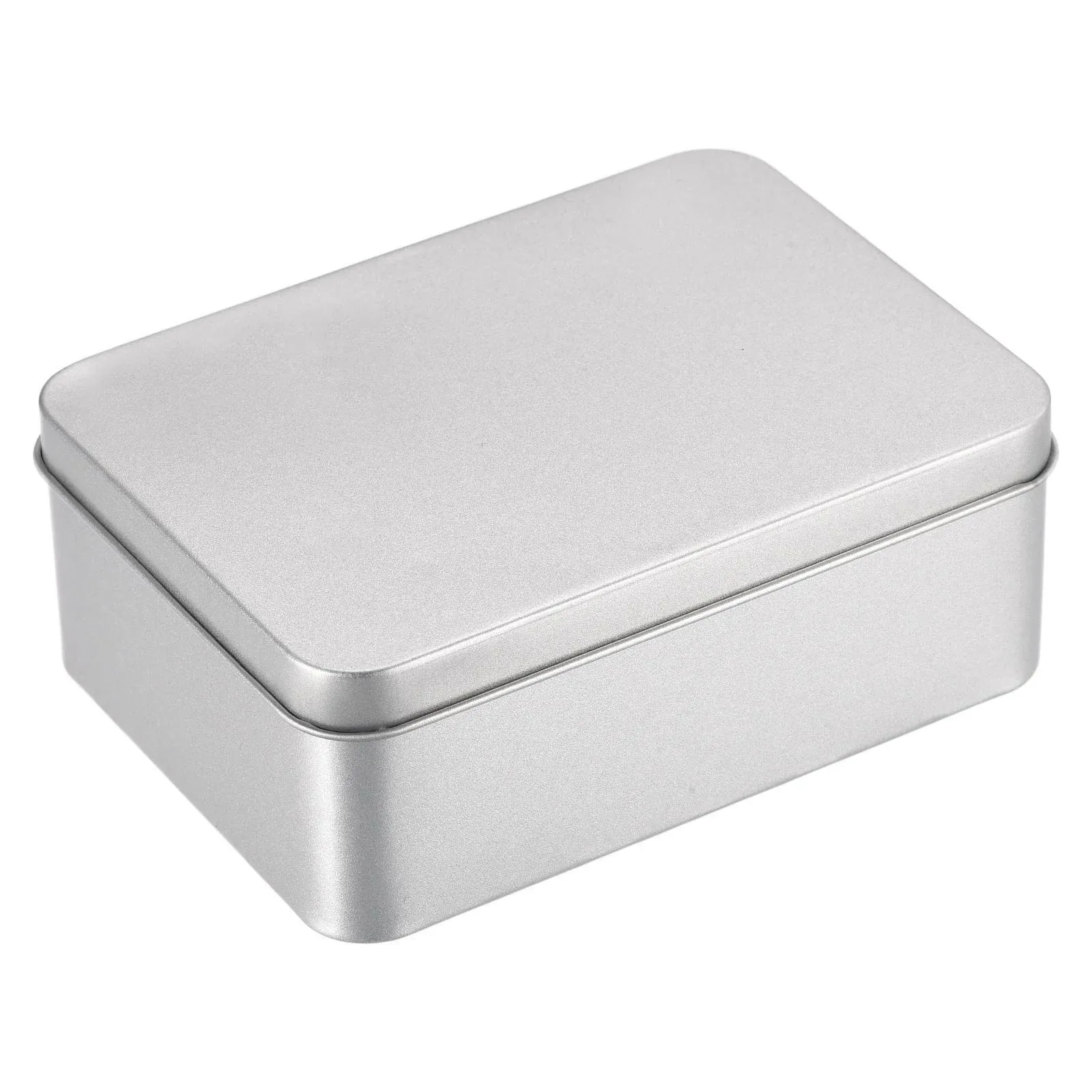 uxcell Metal Tin Box, 4.92" x 3.54" x 1.89" Rectangular Empty Tinplate Containers with Lids, Silver Tone, for Home Organizer, Candles, Gifts, Car Keys, Crafts Storage