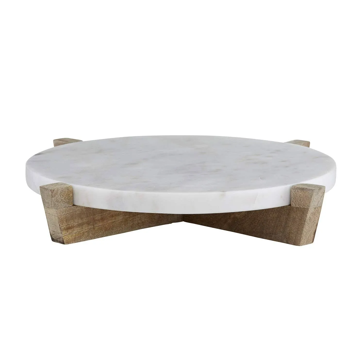 White Marble Serving Tray on Mango Wood Pedestal