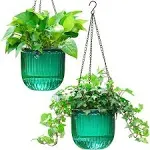 Melphoe 2 Pack Self Watering Hanging Planters Indoor Flower Pots, 6.5 inch Outdoor Hanging Basket, Plant Hanger with 3hooks Drainage Holes for