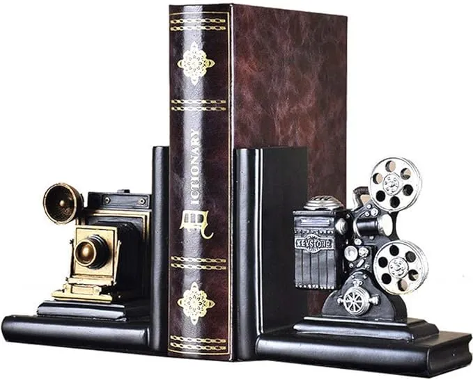 ISOTO Shelf Book Ends Camera Movie Projector Bookends Heavy Vintage Storage Hipster Office Study CDs DVDs Travel Exploration Gifts Decoration Organiser