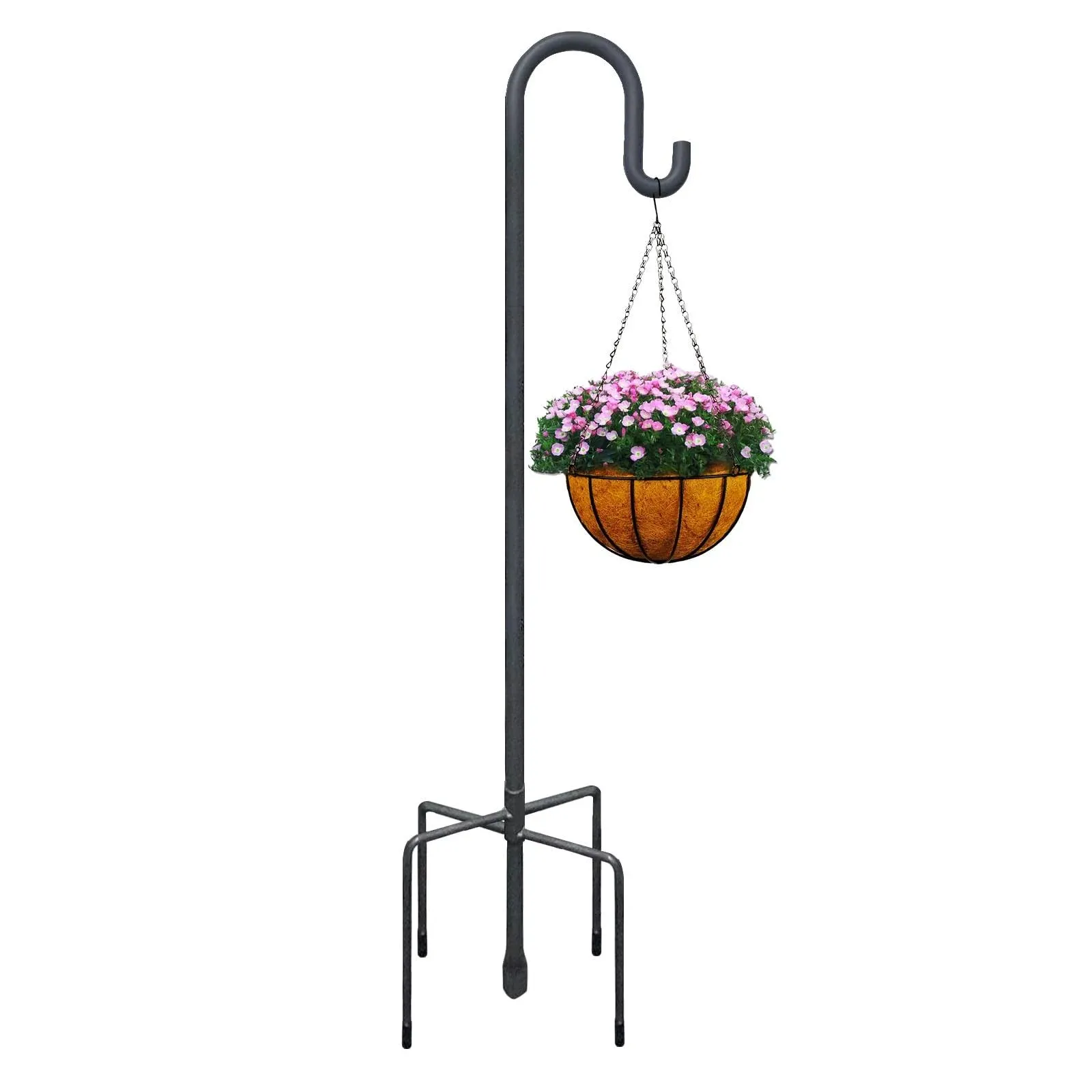 Highpro 63" Shepherds Hooks for Outdoor, Heavy Duty Bird Feeder Pole with 5 Base Prongs, Adjustable Garden Hanging Holder for Bird Feeders, Solar Light Lanterns, Garden Plant Hanger Stands