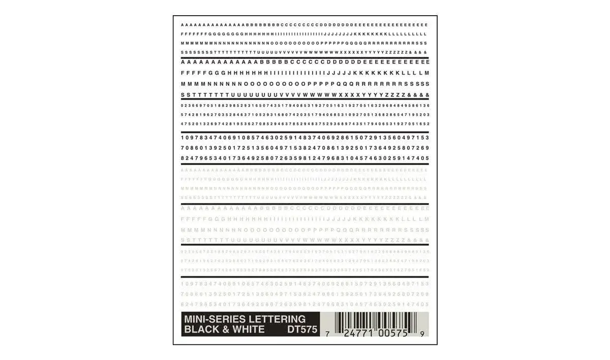 Lettering, Black & White Mini Series Dry Transfer Decals Woodland Scenics